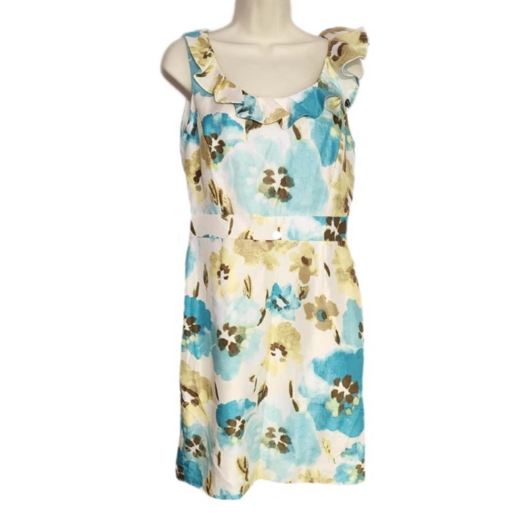 Alex Marie Dress Vintage Floral Sleeveless Asymmetrical Collar Blue Size 10P - Picture 4 of 13